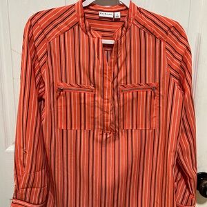 Kim Rogers Women's Orange Striped Button Down Shirt